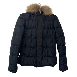 Theory Black Down Puffer Fur Lined Hooded‎ Coat